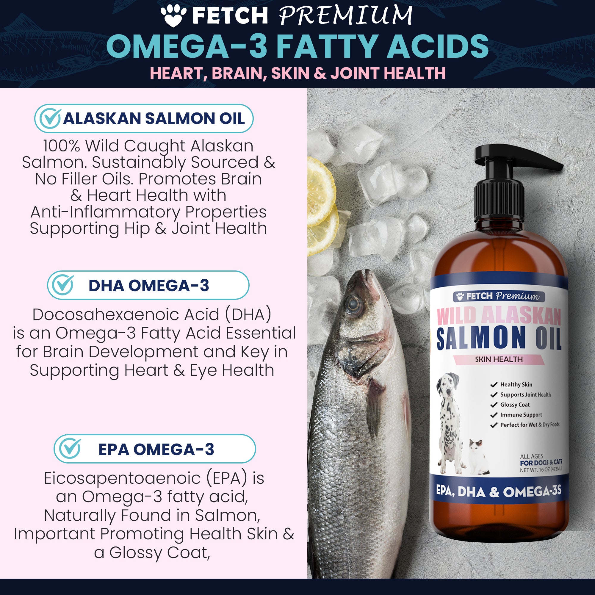 Pure Wild Alaskan Salmon Oil *Skin & Coat* for Dogs & Cats <br>Reduce Shedding & Itching - Joints, Brain & Heart Health